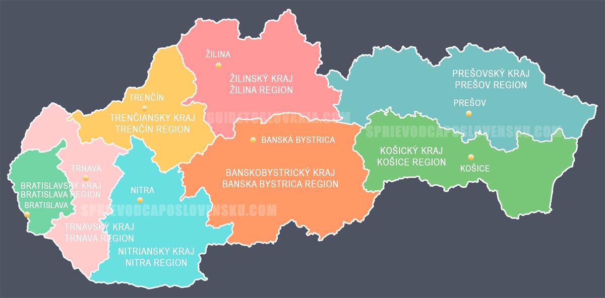 Area of regions in Slovakia - map