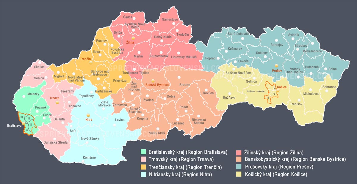 The population density in Slovakia by districts - Map