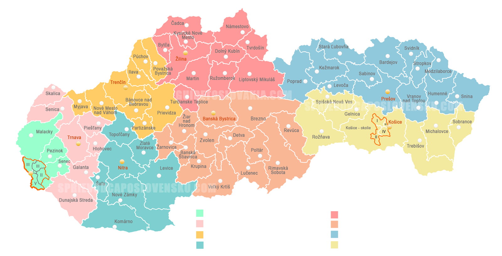 Population in Slovakia by districts - Map