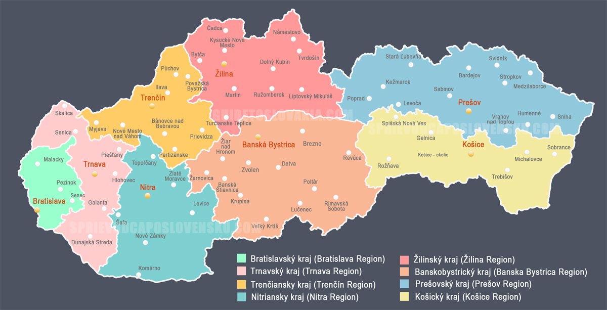 Population density in Slovakia by regions - Map